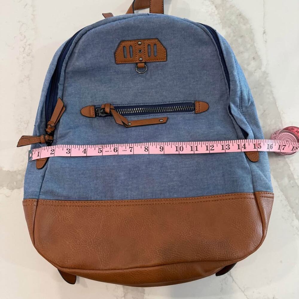 Aldo Denim Chambray Unisex Backpack Adjustable Straps Laptop Pocket School - Picture 9 of 10